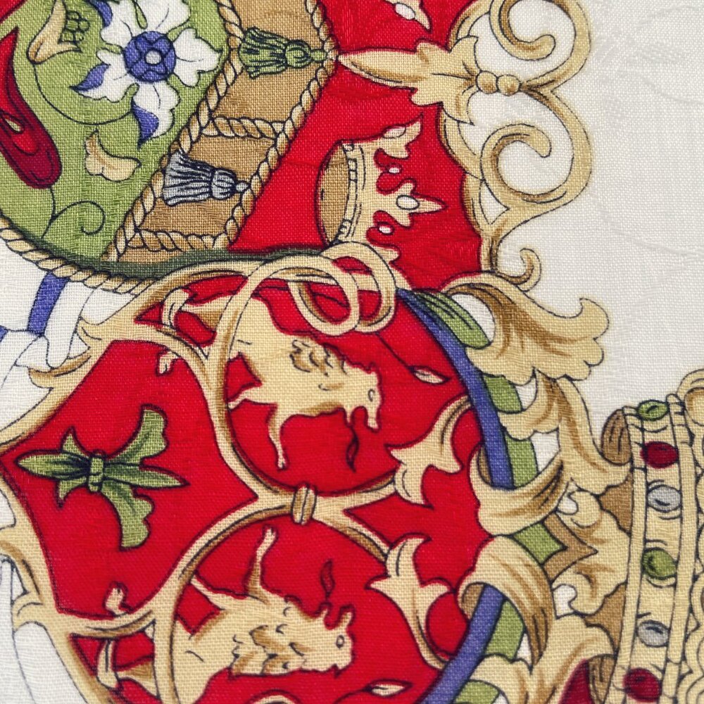 CELINE Paris Vintage Cotton Scarf Heraldic Crest Tassel Equestrian 20” Square - Picture 6 of 14